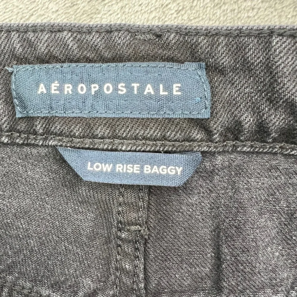 Aeropostale Low Rise Baggy Jeans Women 6R Black Distressed Ripped Denim Wide Leg